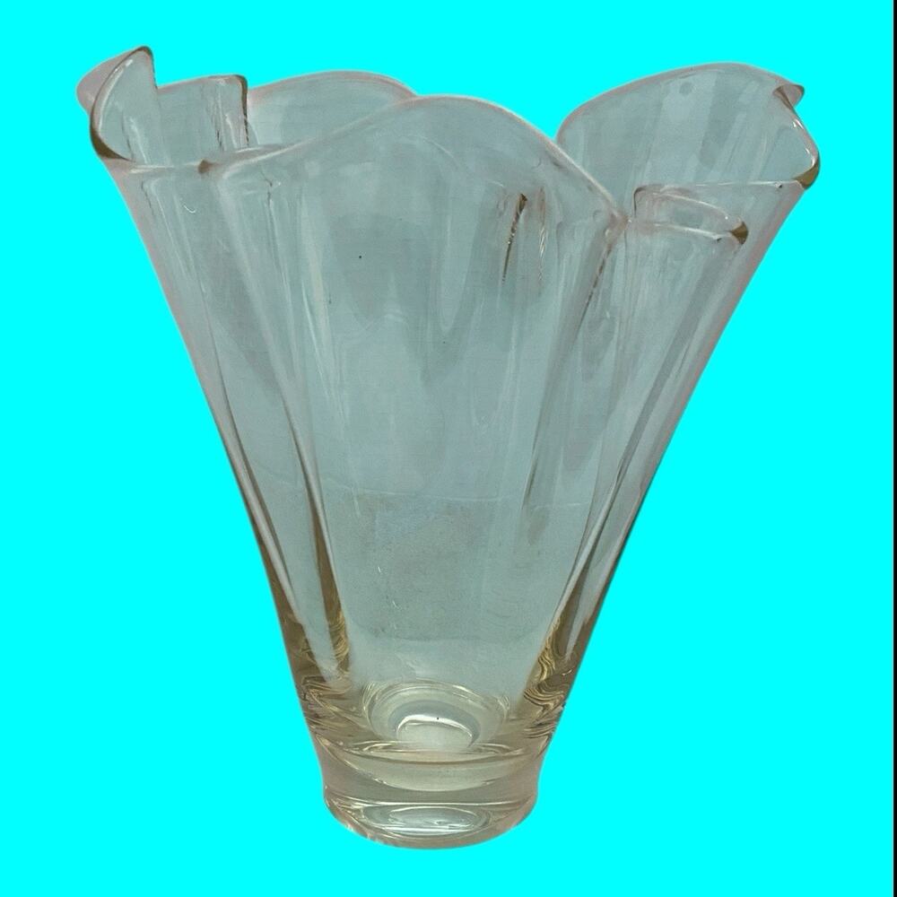 Handkerchief Vase Clear 10" Ruffled Edges Polished Base-Is It Glass or Acrylic?
